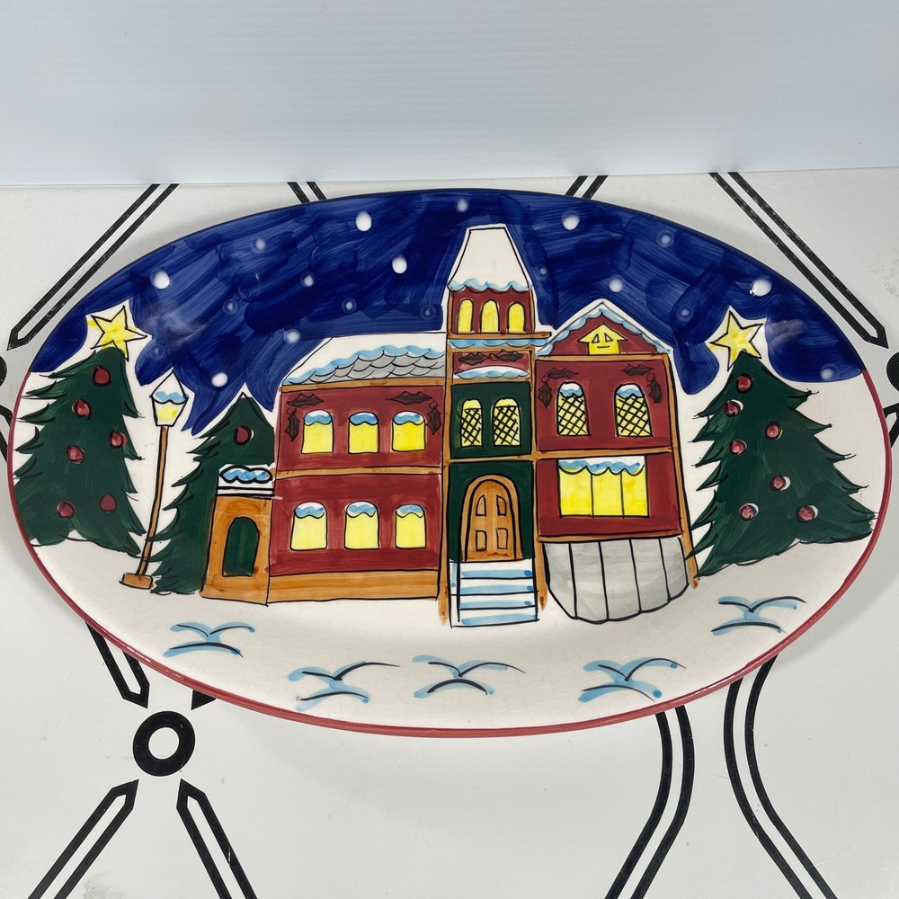 World Bazaar‎ VTG Christmas Winter Village Ceramic Plate – Decorative Holiday